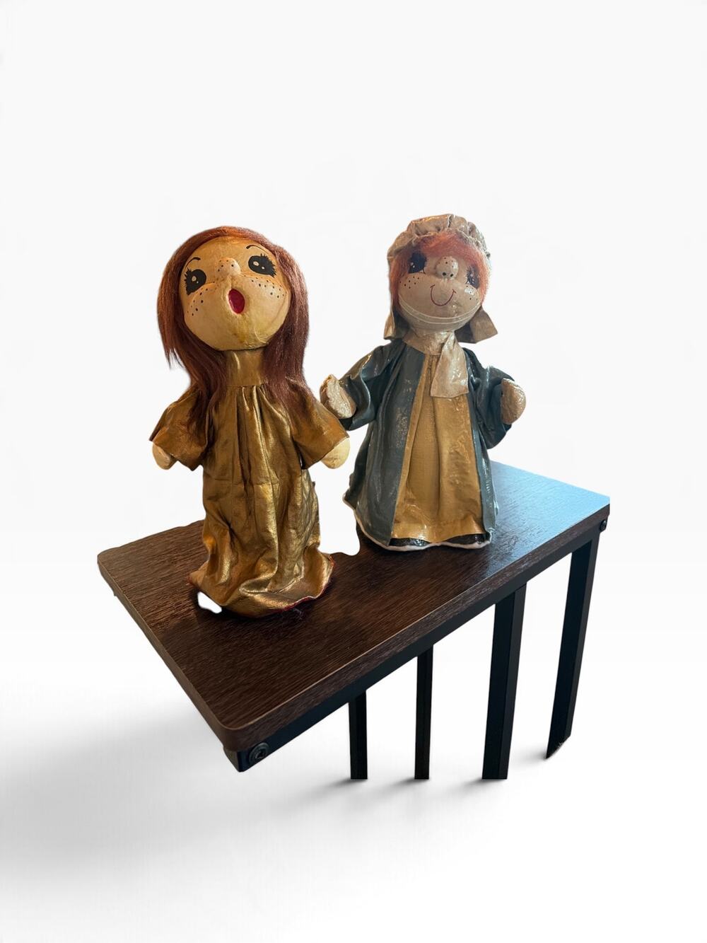 Vtg 1960s Paper Mâché Holiday Dolls Set of 2 Caroler & Pilgrim Prairie Girl